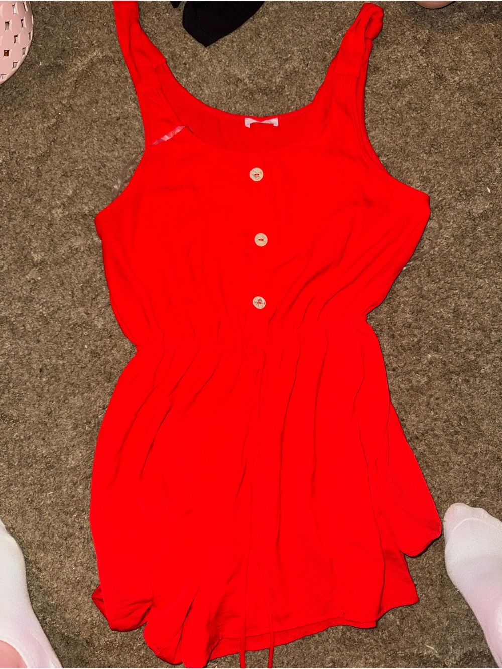 Pink Lily Red Button-Front Romper